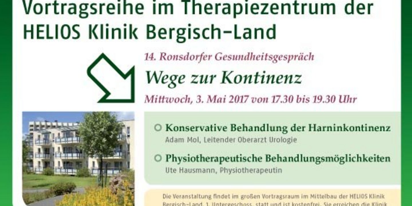 14. Ronsdorfer Gesundheitsgespräch in der HELIOS Klinik Bergisch-Land: Wege zur Kontinenz