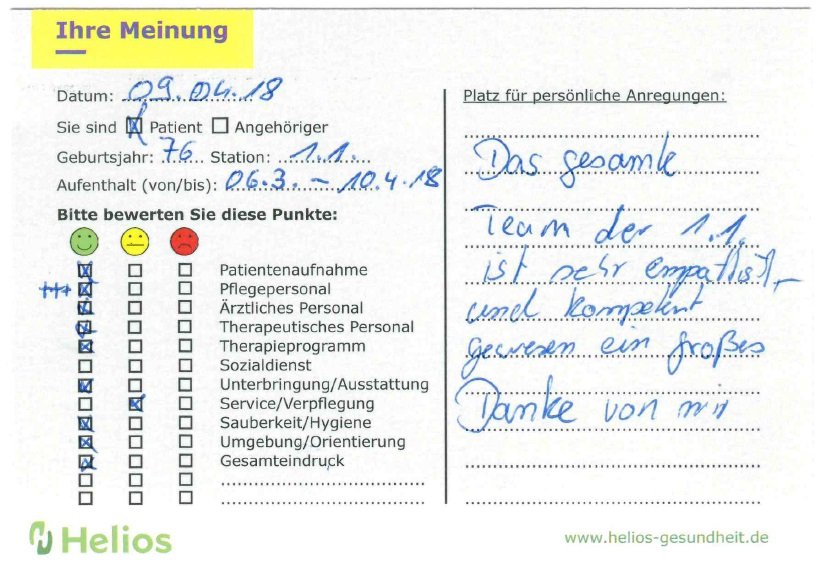 Patienten-Feedback Helios Klinik Schwedenstein